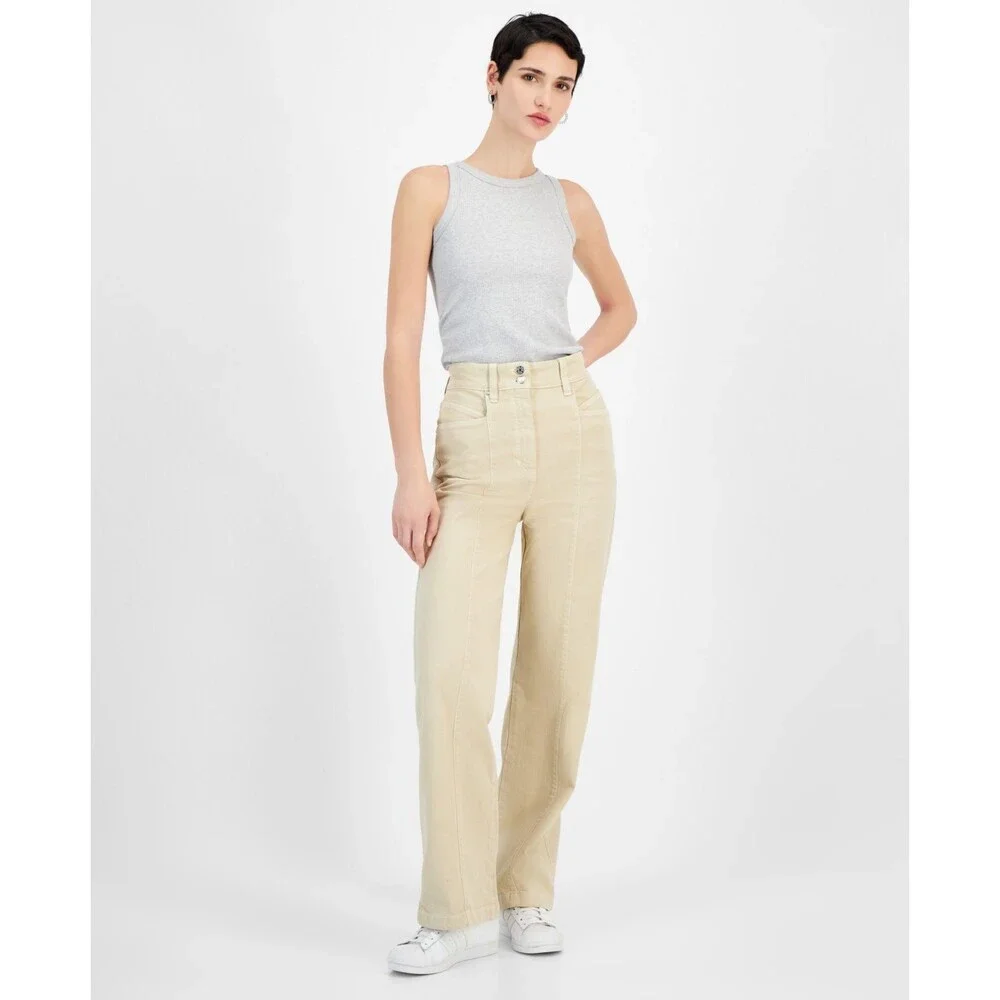 BOSS Orange Wide-Leg Denim Jeans Women's 8 Beige Belt Loops Zip & Button Closure - Picture 3 of 15